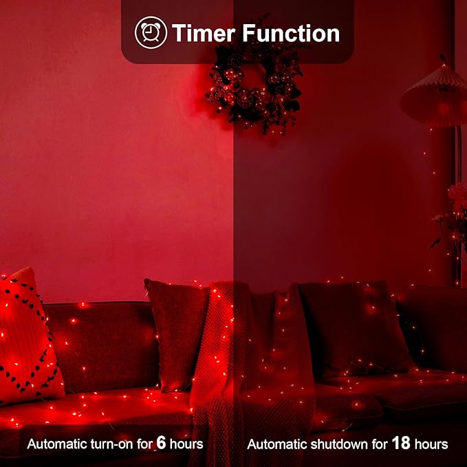 1 Pack 16.4ft Battery Operated String Lights with Timer, Red with Synchronized Twinkle Mode, Fairy Lights Battery Powered, 50 LEDs, Idea for Christmas Bedroom Party Wedding