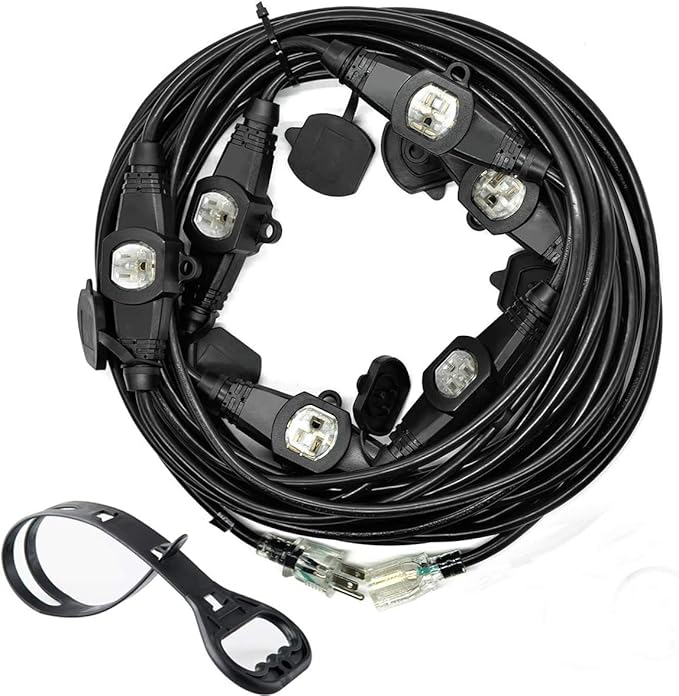50FT 12 Gauge Outdoor Power Extension Cord,Seven Outlet Cable.Multiple Evenly-Spaced Plug Ideal for Landscaping Light,Stage Backlines,Holiday Decoration,Cord Splitter ETL Listed…