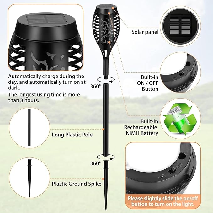 16 Pack Solar-Powered Flashlight Torches for Outdoor use, Dancing and Flickering Flame Torches for Landscape Decoration, Suitable for Paths, lawns, terraces (Blue)