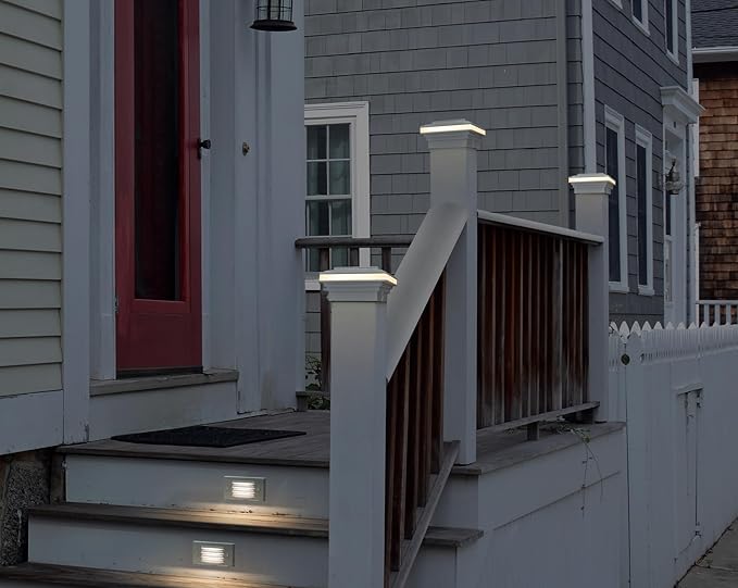 GKOLED Low Voltage Flat Top Post Cap Light, 3W 12V AC/DC, Outdoor Fence Lighting for 3.5'' x 3.5'' and 4.0’' x 4.0’’, 3000K LED Fence Lights for Landscape, Waterproof, Die-cast Aluminum Top, White