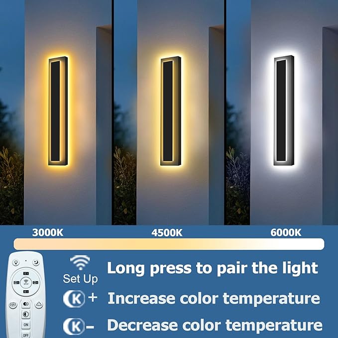 Picico 12in Modern LED Outdoor Wall Lights, Dimmable Black Exterior Wall Sconce Lighting Fixtures, Rectangular Mini Outdoor Garage Lights, 360° Beam Angle,Vertical Outdoor Lights for House Porch