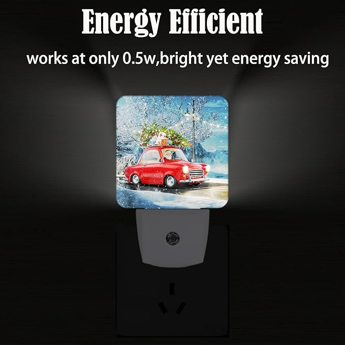 Santa Claus and Retro Car Night Light,Plug-in Nightlights Auto Sensor Night Lamp Dusk to Dawn Lamp Home Decor for Nursery Children Girls Boys