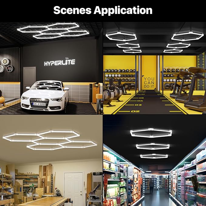 HYPERLITE Gen 2 Hexagon Garage Lights: 42W 4200LM 1 Grids DIY Hexagon Led Light, 6500K Ultra Bright Honeycomb Hex Lights, Easy Install, Durable Design for Garage, Shop, Basement, Barber, Homegym