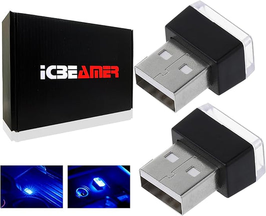 ICBEAMER 1 pc Blue Color Universal USB Interface Plug-in Miniature Night Light LED for Car Interior and Trunk Ambient Atmosphere