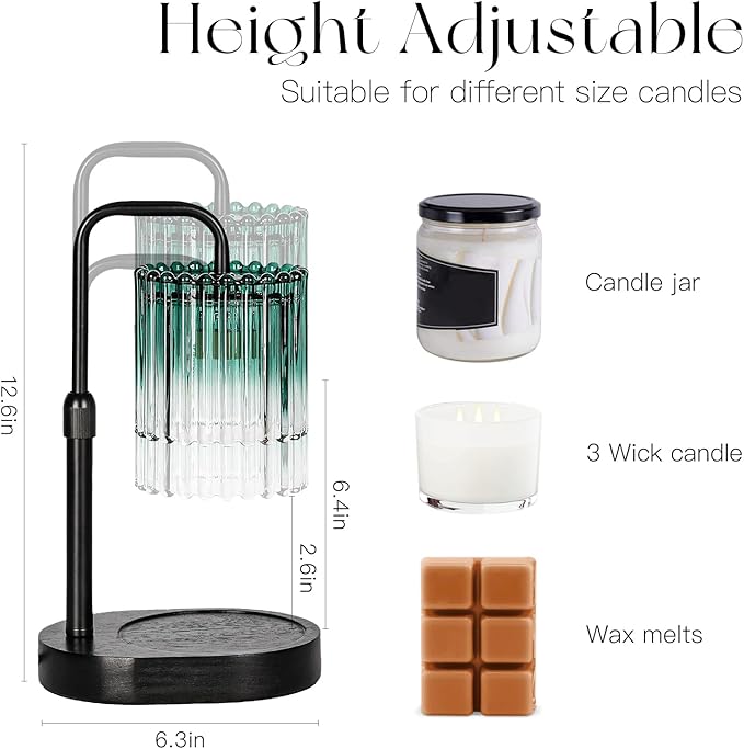 Candle Warmer Lamp with Timer: Emerald Green Candle Warming Lamp with 2 Bulbs Height Adjustable Wax Melt Dimmable Bedroom Decor for Women