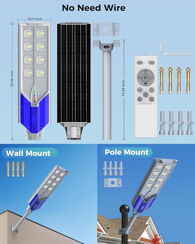 AIKVSXER S-10000W Solar Street Lights Outdoor, 6500K Commercial Dusk to Dawn Parking Lot Light, Waterproof IP67 Solar Security Flood Lights with Motion Sensor and Remote for Street,Road,Yard, 1 Pack
