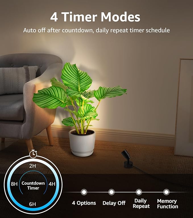 SUNVIE 2 Pack LED Dimmable Up Lights 3W Floor Spotlight with Timer and Remote 3000K/4000K/5000K Uplighting Spotlight 120V Uplights for Plants Artworks, 5.9 FT Plug Cord