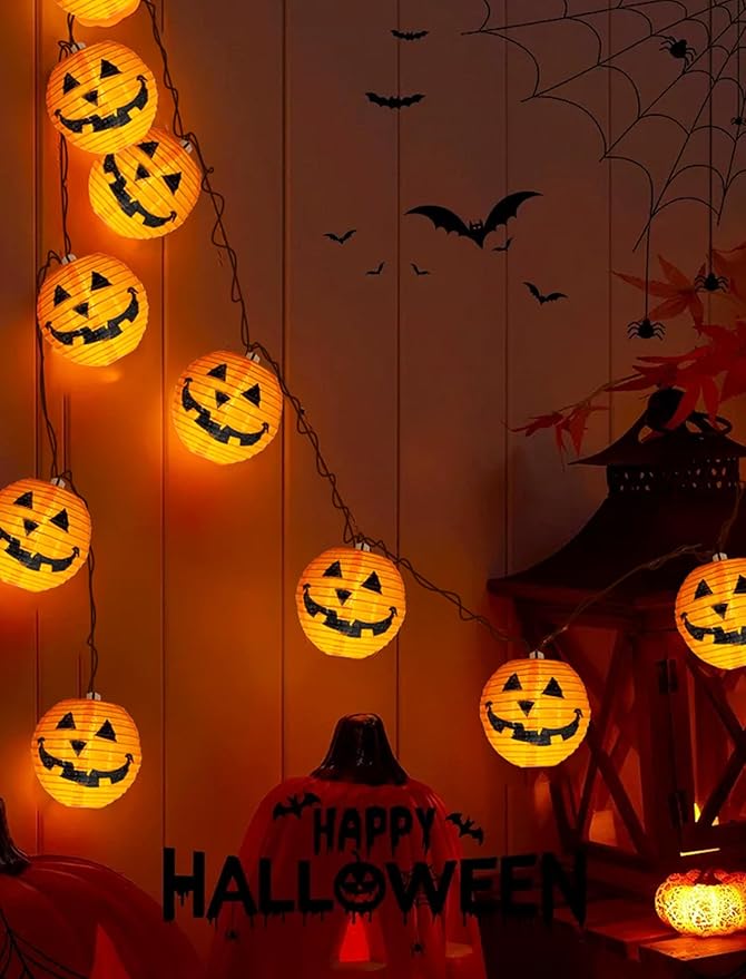 Halloween Outdoor Pumpkin String Lights, 8.5FT 10 Jack-o’-Lantern Lanterns with LED Bulbs, Connectable Waterproof Halloween Lights for Yard Patio Porch Garden, UL Listed Energy-Saving Fall Decor