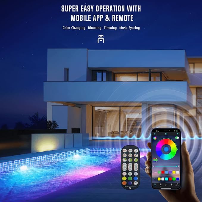 LED Swimming Pool Light, Surface Mounted Super Bright 30 Watt RGB Underwater Lamp with Mobile App and Remote for Inground & Above Ground Pools, IP68