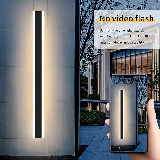 Modern 47inch Outdoor Wall Light, 3000K Black Acrylic Exterior Lighting Fixtures Wall Mount, Ip65 Waterproof Modern Porch Lights Long LED Wall Sconce, Led Long Outdoor Lights for House Hard-Wired