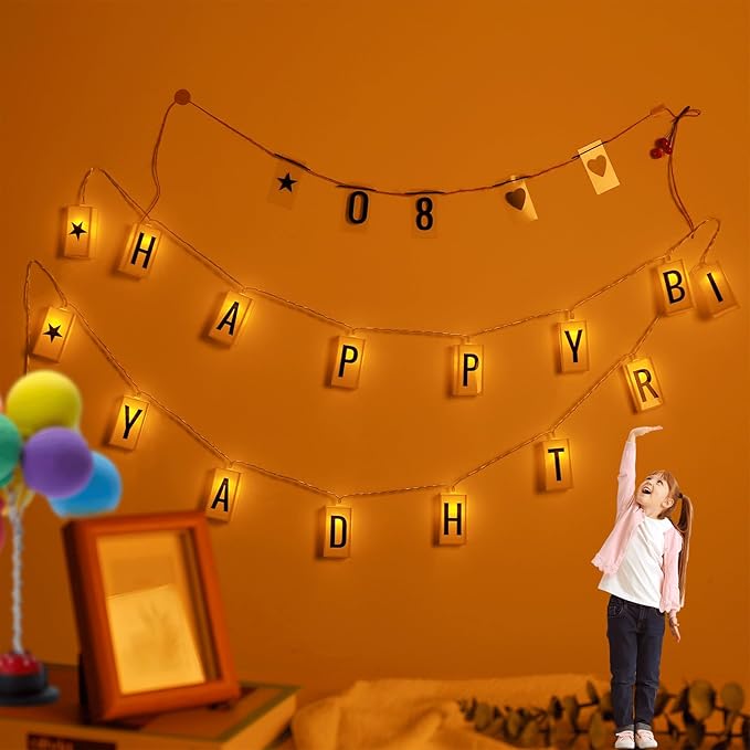 Happy Birthday Banner Lights - Vibrant LED Sign for Festive Celebrations, Versatile Party Decorations, Easy Setup, Battery-Powered Ambiance Maker