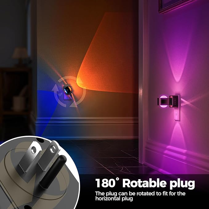 Briignite Night Light Projector, RGB Color Changing Night Light for Kids, 180° Rotating Night Lights Plug into Wall, Dusk to Dawn Sensor, RGB Ambient Lighting for Gaming Room Bathroom Gifts