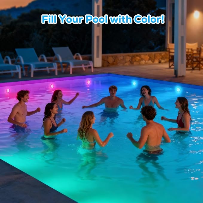 Pool Lights - 2 Pack, Rechargeable Submersible LED Pool Lights with Remote, IP68 Waterproof Underwater Pool Decor Light for Inground Pools, Above Ground Pools, Parties, Hot Tubs, Vase Bases