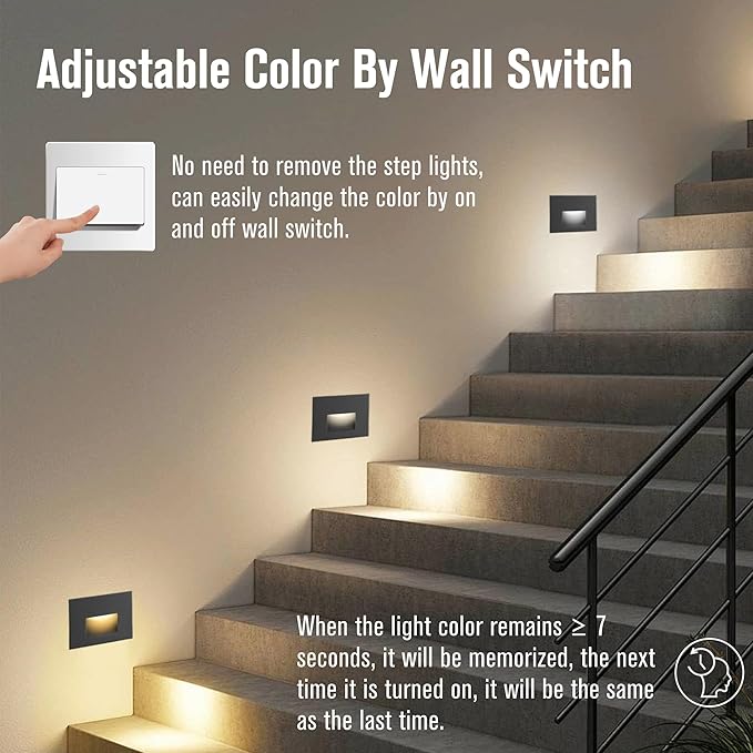 12-Pack LED Step Lights Outdoor Stair Light Indoor, 12V Low Voltage Color Changing 3CCT 3000K/4000K/5000K, 4W 150LM IP66 Waterproof Light for Steps, Horizontal White