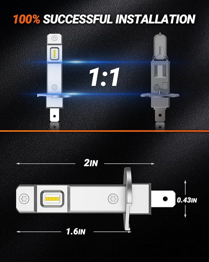 SEALIGHT H1 Bulbs 36000LM Super Bright, 1:1 Size Stock S6 H1 Light No Adapter Required No Cordless, 6500K Cool White Hi/Lo Bulbs, Plug-N-Play, Driving Fog Spot Light Assemblies, Pack of 2