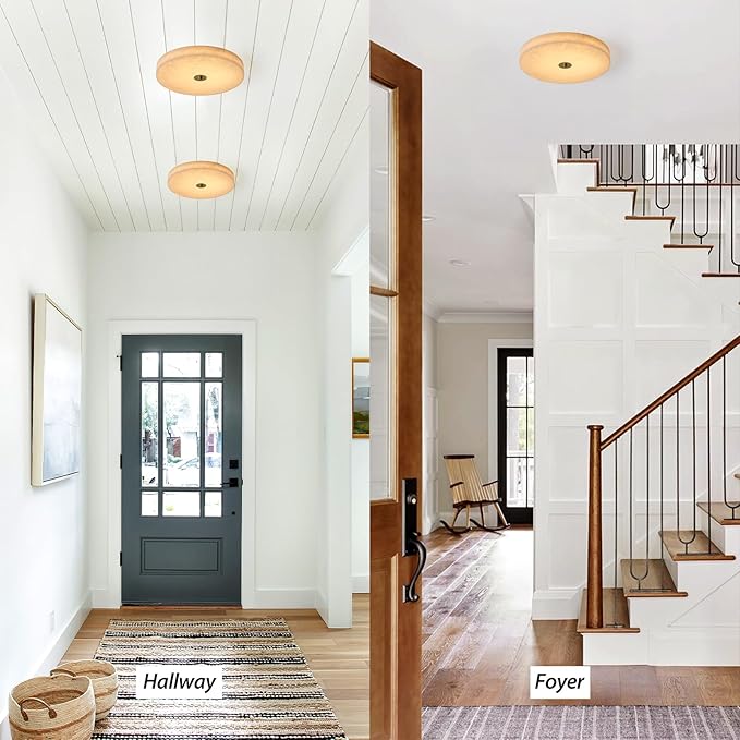 Alabaster Ceiling Light,11.8in Spanish Natural Marble Round Alabaster Flush Mount,Modern 2700K LED Kitchen Ceiling Lights Hardwired for Bedroom,Foyer,Bathroom,Entryway,Living Room