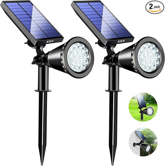 KEV 800 Lumens Solar Spot Lights Outdoor,18 LEDs Solar Flood Lights with 2 Modes &Adjustable &IPX65 Waterproof,Solar Spotlight for Driveway/Backyard/Patio Landscape/Tree/Garage(Cool White, 2 Pack)