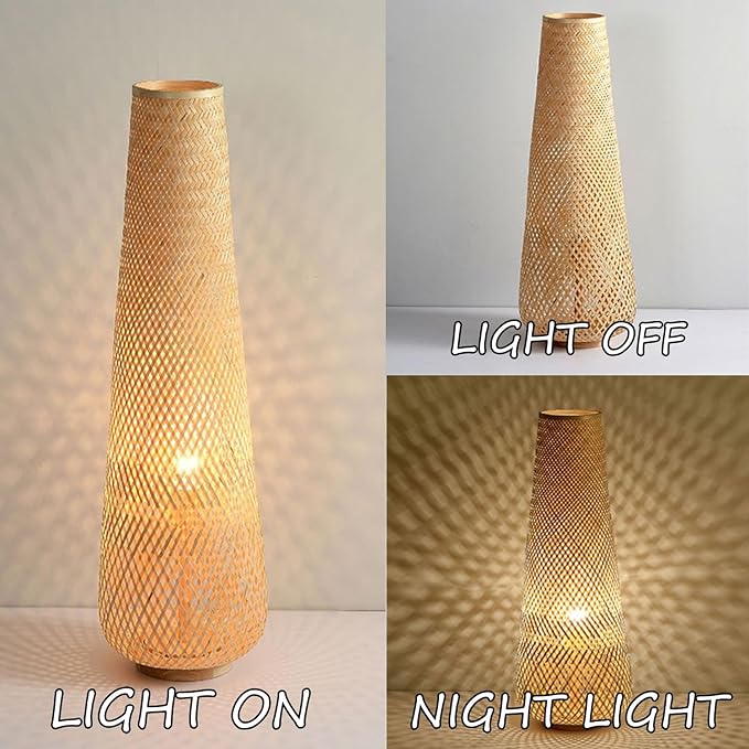 MIXL-Farmhouse Style Bamboo Floor Lamp,Large Wicker Indoor Floor Light,Boho Standing Light Plug in,Modern Minimalist Standing Lamp for Living Room Bedroom