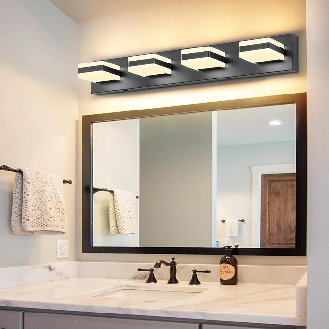 SOLFART Bathroom Vanity Lights, Adjustable Black Matt Black Vanity Light for Bathroom,LED Light Fixtures Over Mirror,5 Color Temperature 4 Lights 5CCT