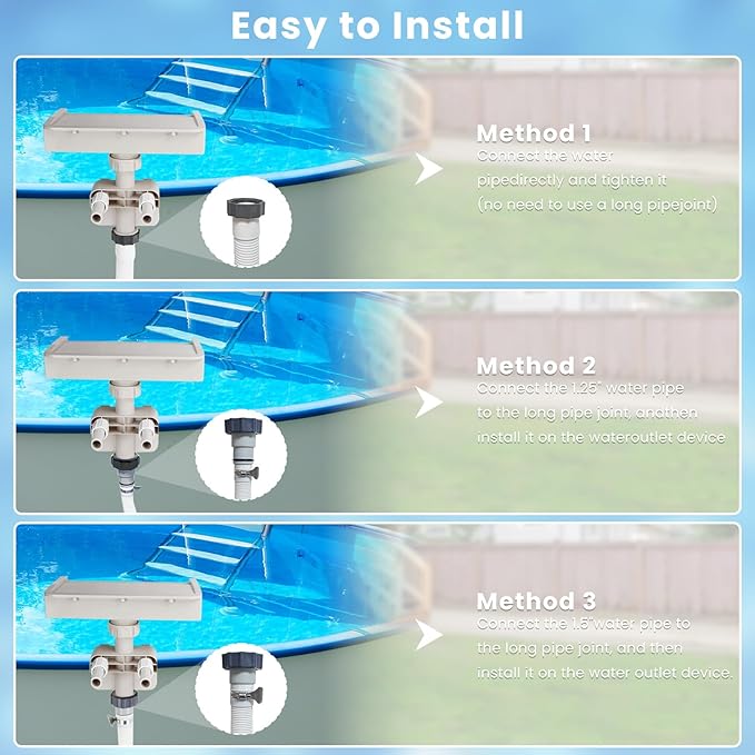 Pool Fountain Waterfall for Above Ground Pools, Smooth Flowing Pool Waterfall for Relaxation, Swimming Pool Frame Attachment Clamp Accessory, Adjustable Width Fits Various Frames (Beige)