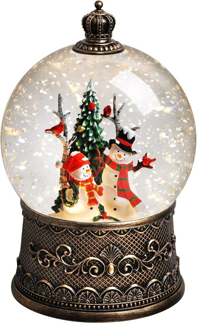 Snowman Snow Globe Lantern Christmas Snow Globes, Lighted Christmas Decorations Indoor for Home with Music Timer Glitter, Musical Snowglobe Festival Gifts, USB & Battery Operated