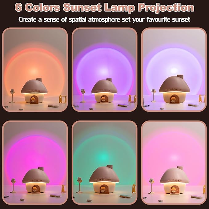 Humidifier for Bedroom, 300ML Cute Mushroom Humidifier with Night Light & 6 Colors Sunset Lamp Projection, Rechargeable Cool Mist Small Humidifier, Mini Humidifier Gifts for Kids Boys Girls (Pink)