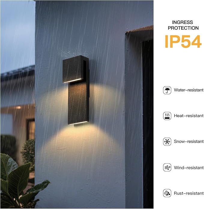 15" Modern Outdoor Wall Sconce, Waterproof LED Exterior Wall Light Fixture Hardwired, 3000K Lighting Outside Porch Lights Garage Patio Lamp, Front Door Landscape Lantern for House Yard Decorative