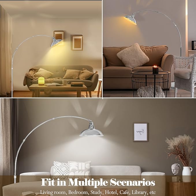 Modern 77" Arc Floor Lamp - Adjustable Sliver Standing Lamp for Living Room, Rotatable Arch Metal Pole Task Lamp Over The Couch, Adjustable Tall Lamp for Bedroom Office Home Brushed Nickel