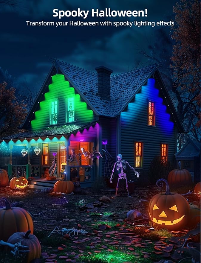 APPECK Permanent Outdoor Lights 50ft with 36 RGBW LEDs, DIY Scene Modes, LED Eaves Lights Waterproof with App Control, for Daily Holiday House Decorations, Voice/Remote Control, Black