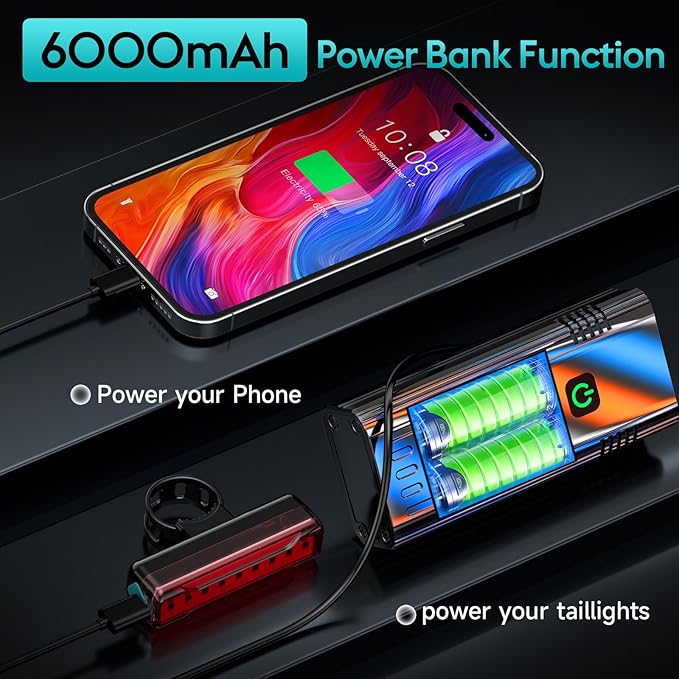 6 LED Super Bright Bike Light for Night Riding,5800 Lumens Upgrade Aluminum 6000 mAh Rechargeable Bicycle Light,Runtime 48+hrs,10 Modes Waterproof Safety Bike Headlight Taillight for Outdoor Cycling
