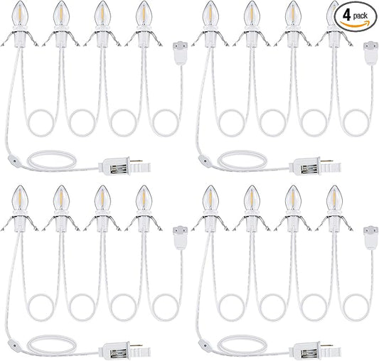 Meonum 4 Pack Accessory Cord with 4 LED Bulbs, End to End Connected Blow Mold Light Cord, 9.8 Feet Lamp Kit with On/Off Switch Plugs for Ceramic, Craft Halloween Christmas Village Decor