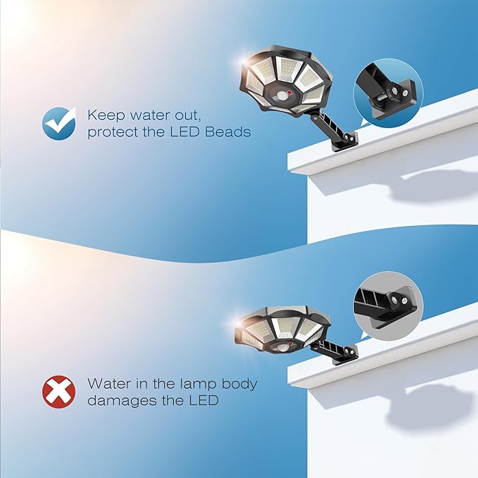 Solar Lights Outdoor, 168LED 6500K Flood Light Dusk to Dawn, 8 Sides Solar Outdoor Lights with Motion Sensor, IP66 Waterproof Solar Street Lights Outdoor for Yard, Pools(2 Pack)