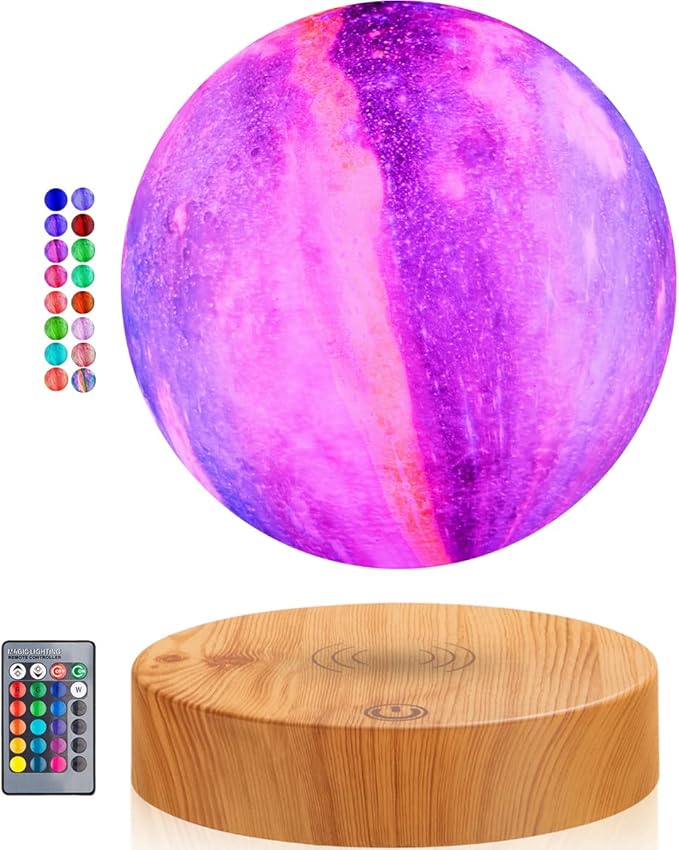 Levitating Moon Lamp, Floating Galaxy Moon Light Spinning 16 Colors LED Moon 3D Printing Magnetic Levitation Night Lights with Remote for Room Office Decoration Cool Gifts