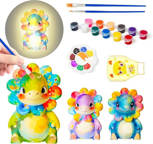 Loungelore Paint Your Own Dinosaur Lamp Kit, DIY 3D Dino Night Light, Art Supplies Arts and Crafts, Unique Birthday Gifts, Creativity Painting Kit