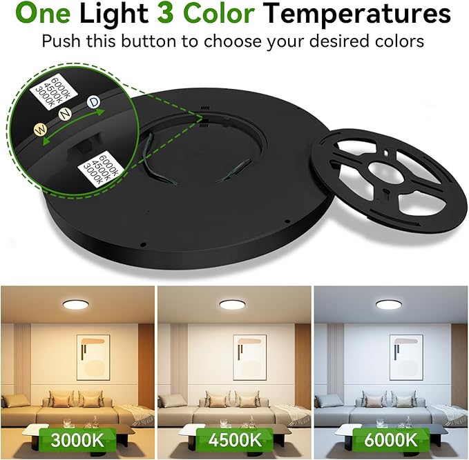 LED Ceiling Light, 2800LM Super Bright 9 Inch Led Flush Mount Ceiling Light 3000K/4500K/6000K 3CCT Dimmable for Kitchen,Bedroom,Living Room (2 Pack, Black)…