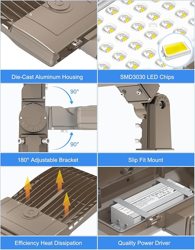 KUKUPPO 2 Pack 320W LED Parking Lot Light 48,000LM, DLC UL Listed Industrial Grade LED Shoebox Parking Pole Light 5000K IP65 Waterproof with Slip Fitter 100-277VAC