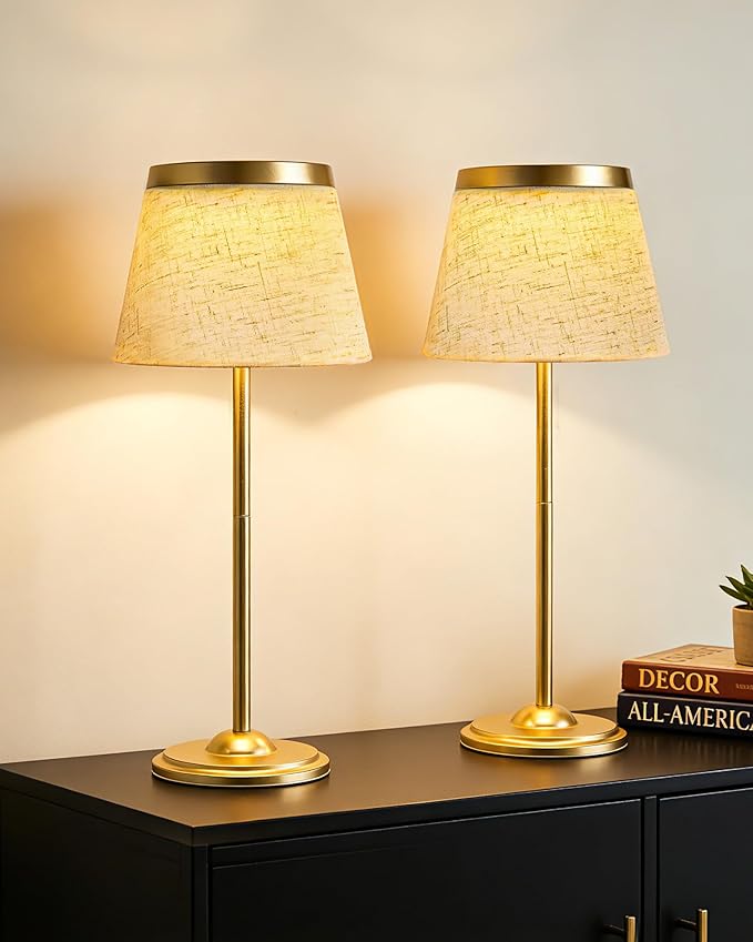 2 Pack Gold Cordless Table Lamps Rechargeable,Battery Operated Table Touch Portable LED Battery Powered Table lights 5000mAh Three-Color Stepless Rust-Resistant Dimming for Reading Bedroom Desk Dining