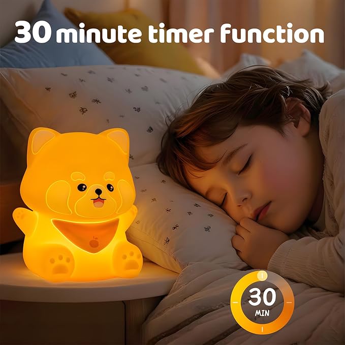 Red Panda Night Light, Squishy Silicone Lamp for Kids - Tap Control 2 Brightness, 50H Battery & Auto Timer, Cute Women Gifts for Boys Girls, Bedside Nursery Desk Decor