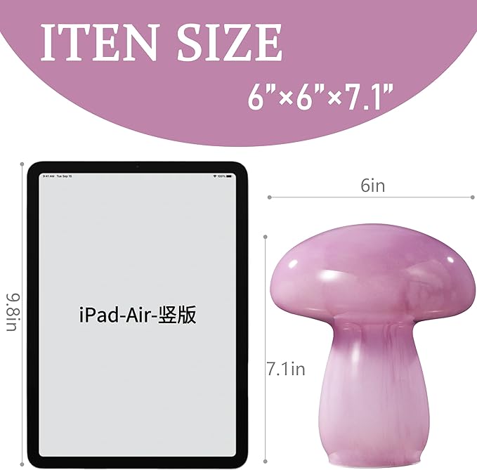 Mushroom Lamp Bedside Table Lamp, 7.0 inches, Semi Transparent Glass Table Lamp Suitable for Bedrooms, Living Rooms, Dining Rooms, Modern Style Aesthetic Cute Home Decoration (Purple)