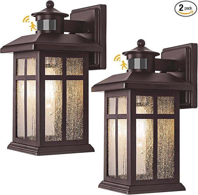 2 Packs Motion Sensor Outdoor Lights- Outdoor Porch Lights Light Fixtures Motion Sensor Bronze, Porch Lights Outdoor Bronze, Exterior Lights for House, Garage, Door