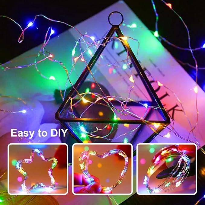 Easter String Lights Battery Operated, 2 Pack Mutilcolor LED Fairy Lights 16FT 50LED Silver Wire String Light Waterproof Easter Fairy Light Indoor Ourdoor for Bedroom Spring Party Christmas Decor