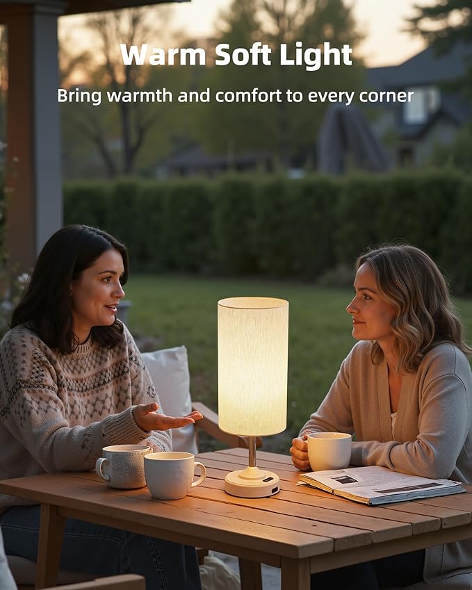Rechargeable Table Lamp, 2-Pack, Ambient Light, Dimmable, 2700K, Timer, Touch Control, Portable, LED, Wireless, Cordless e, Battery Operated, Desk Lamp, Kitchen Lamp, Fabric Shade, Wood-Grain Finish