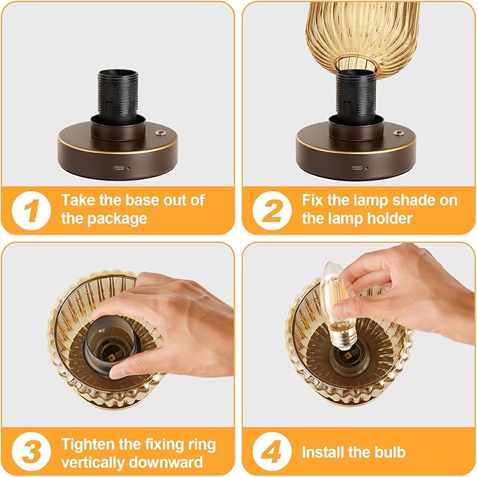 LigthRound Touch Table Lamp for Bedroom, Cordless Bedside Small Table Lamp, Dimmable Rechargeable Battery Operated Lamp for Nightstand, Bedside, Living Room, Desk, LED Bulb Included