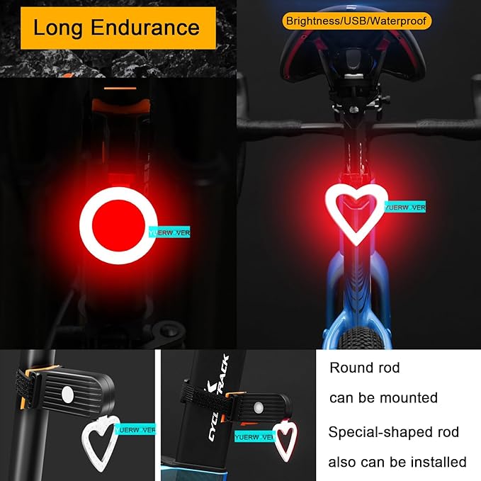 Rechargeable Bike Tail Light LED Bicycle Rear Light Cycling Night Essential Bright Seat Back Safety Lamp 5 Modes Warning Waterproof Flash MTB Light for Men Women Kids