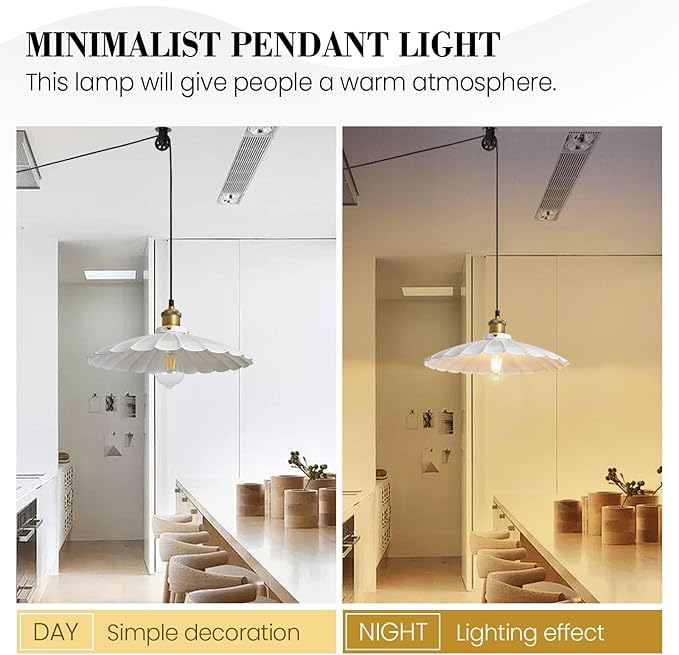 Hanging Lamp Plug in White 15.7 Inch Metal Lampshade Pendant Light Adjustable Cord Pendant Light Plug in Industrial Hanging Lights Farmhouse