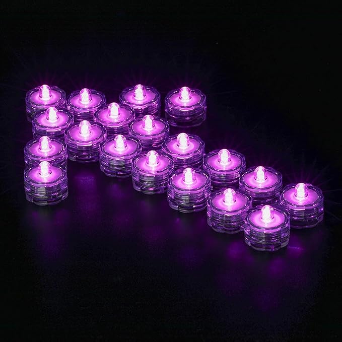 Submersible LED Lights, Waterproof Wedding Underwater LED Tea Lights Candles for Centerpieces/Party/Christmas Set of 24, Purple