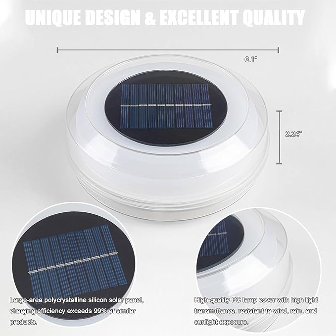 Solar Floating Pool Lights, Dynamic RGB Lighting Effects, IP68 Waterproof That Float, Upper and Lower Pool Garden Lights Decor for Outdoor Above Ground 1 Pack