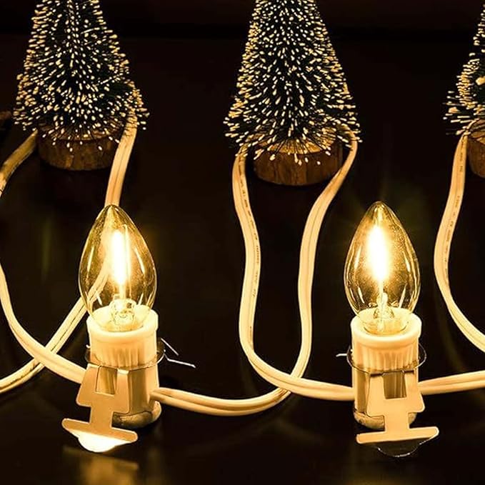 Accessory Cord with 4 LED Bulb and Female Plug,C7 Christmas Village String Light 7.8FT White Cord with Spare Fuse for Halloween Pumpkins Christmas Village Houses and Craft Decoration(2PCS)