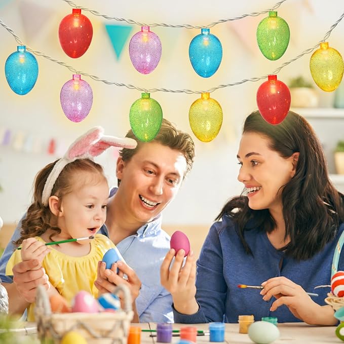 Couah Easter Egg Lights, 8.5Ft Easter String Lights with 10 LED Multicolored Eggs Lights Plug in Waterproof for Indoor & Outdoor Garden Party Home Garden Spring Easter Decorations