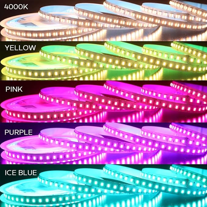 24VDC Highest Density 5-in-1 5050 RGBWW (RGB+Warm White+Daylight) 112LEDs/m Bright RGBCCT LED Strip 16.4FT Dimmable Tape Lights for Bedroom Decor (16.4Ft IP20 Non-Waterproof)